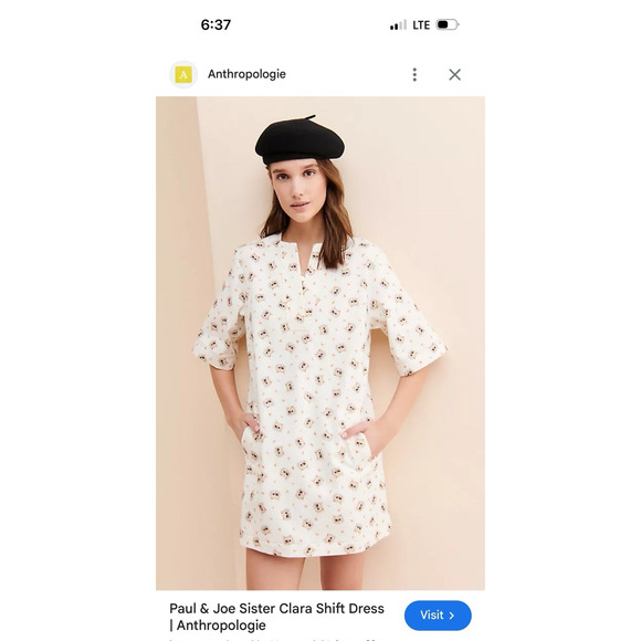 PAUL & JOE SISTER Cat Print Denim Shift Dress Pockets Sz 36 US 4/6 Free People - Picture 6 of 16